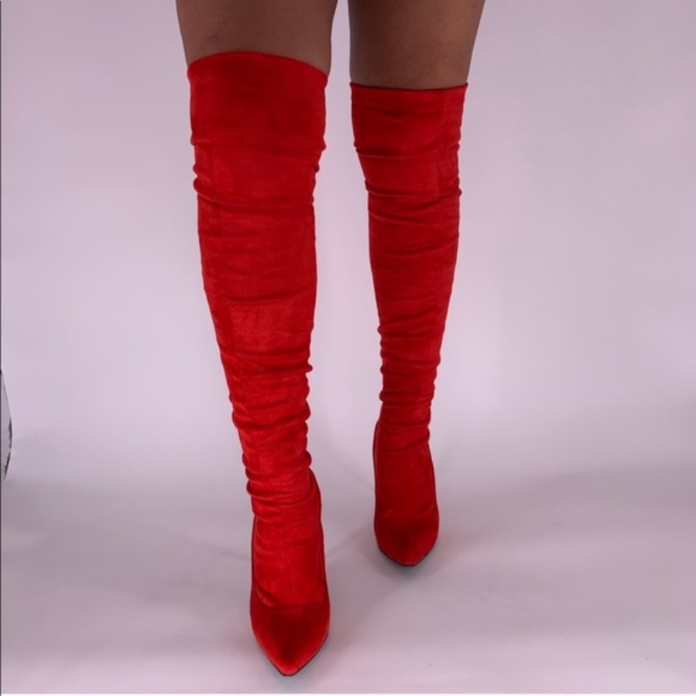 RESTOCKED - Faux Suede Stretch Over the Knee Boots - Picture 5 of 8